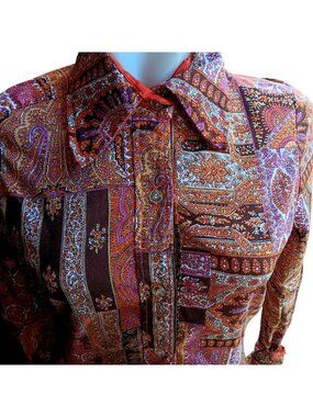 True Vintage 34 Small Top 1960's Paisley Patchwork Button-Up Shirt Ship N Shore